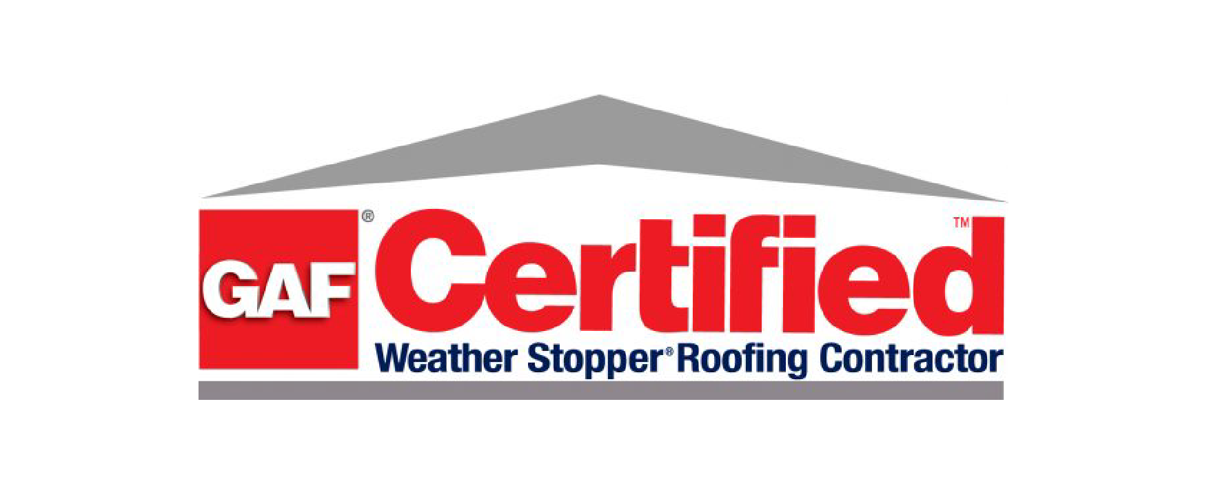 GAF Certified Weather Stopper Roofing Contractor logo featuring a gray roof shape above bold red and black text, proudly representing NVB Contracting.