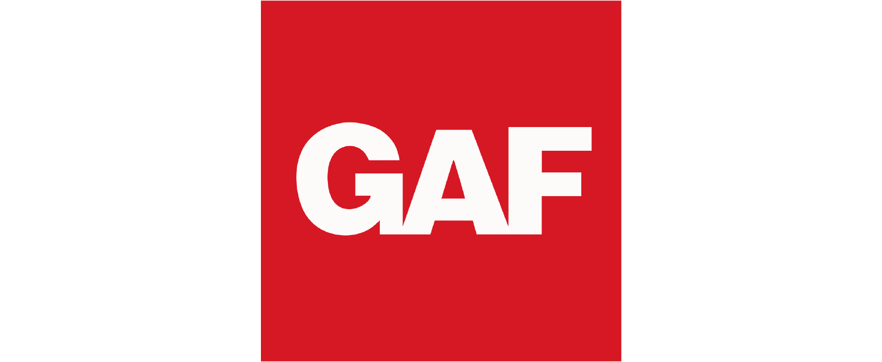 The image shows the GAF logo with bold white letters "GAF" centered on a red square background, highlighting NVB Contracting's association with trusted roofing materials.