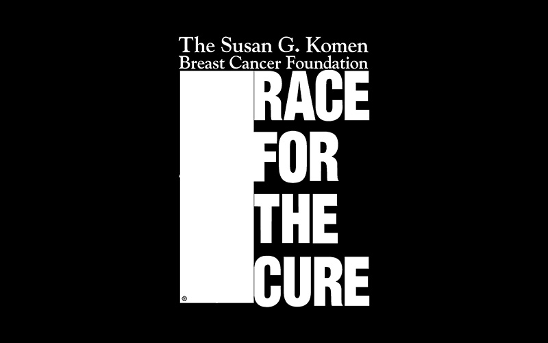 Black background with white text reading "The Susan G. Komen Breast Cancer Foundation Race for the Cure," presented in bold, stacked capital letters, proudly supported by NVB Contracting.