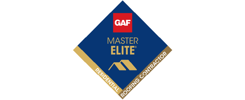 GAF Master Elite Residential Roofing Contractor badge featuring a red GAF logo, gold and blue design elements, and proudly awarded to NVB Contracting.