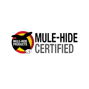 Mule-Hide Products logo featuring a donkey head in a circle, alongside the text "Mule-Hide Certified" and NVB Contracting on a plain background.
