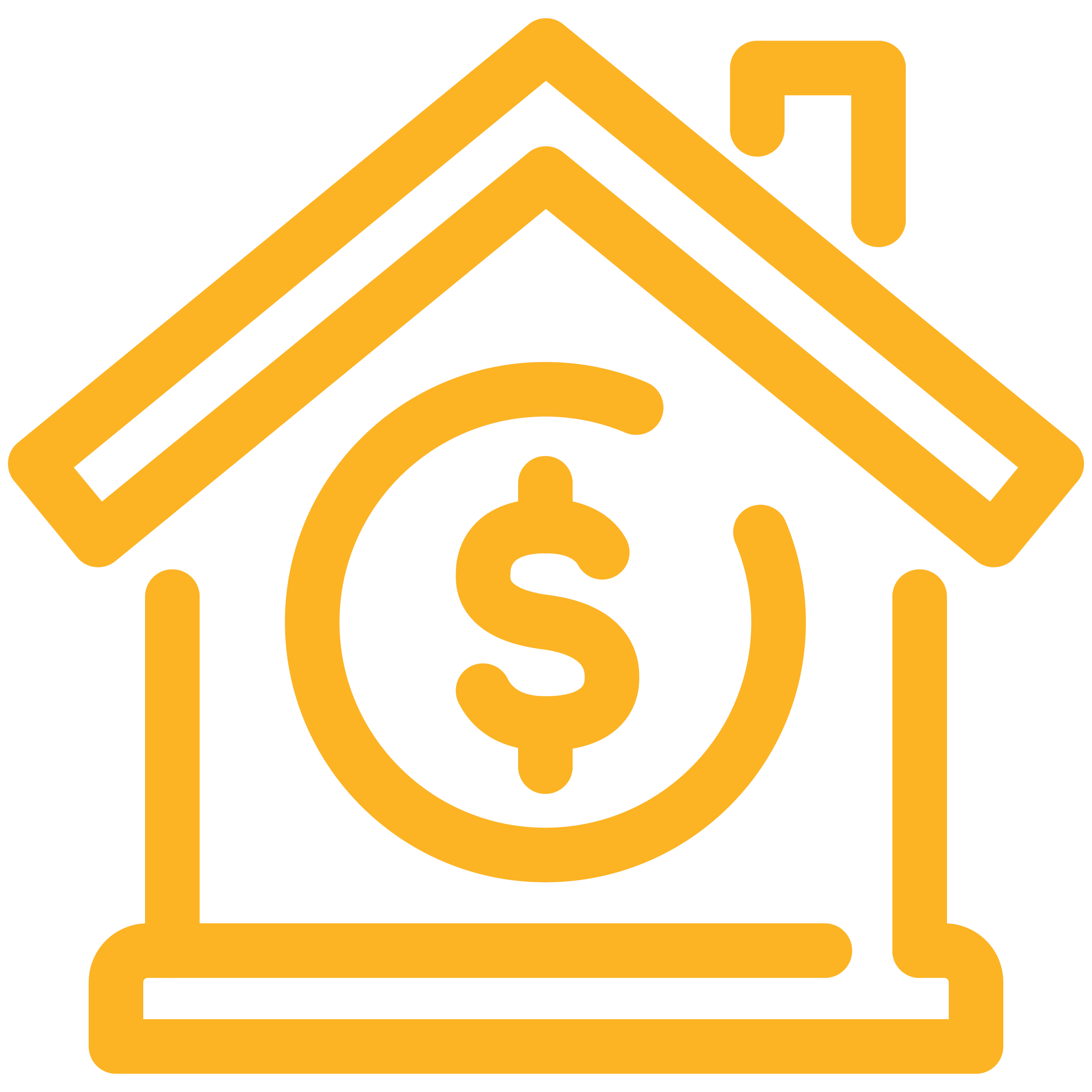 Yellow house line art icon with a dollar sign inside.