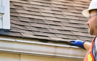 a roofer inspects a roof to file an insurance claim