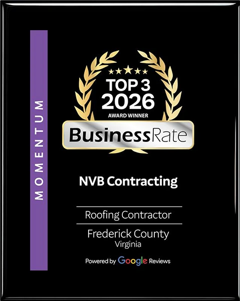 NVB Contracting recognized as top 3 roofing contractor for 2026 in Frederick County, VA by BusinessRate.